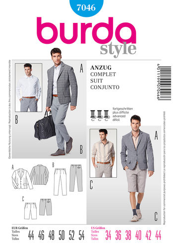 Burda Pattern 7046 Mens Suit