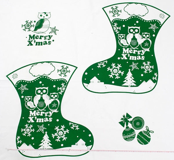 Christmas Cotton Fabric, Green Stocking- Width 112cm