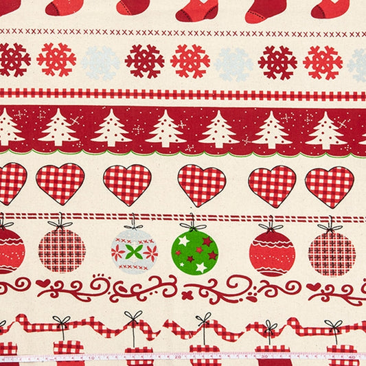 Christmas Cotton Fabric, Natural Patches- Width 112cm
